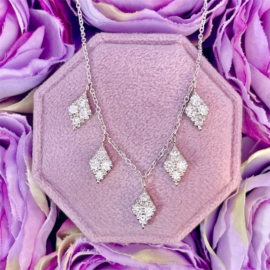 Estate- Hand Crafted 14K White Gold Necklace with Natural Diamonds