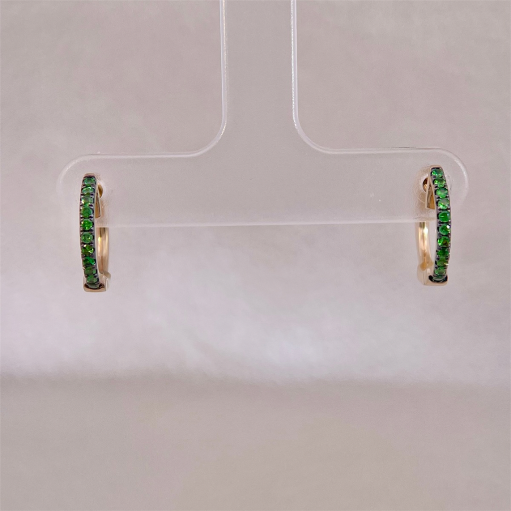 14K Yellow Gold Green Garnet Hoop Earrings