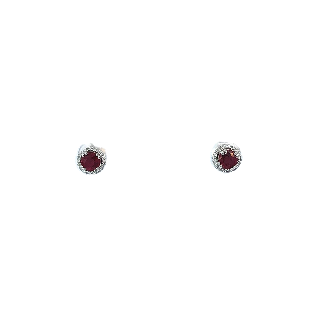 14K White Gold Ruby and Diamond Halo Earrings