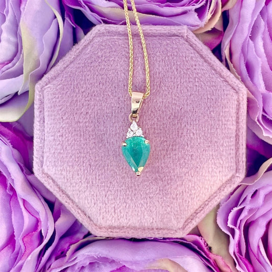 Estate 9K Yellow Gold Emerald and Diamond Pendant