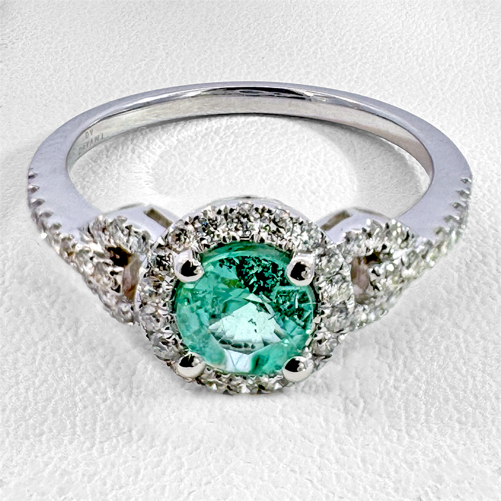 14K White Gold Blue/Green Mozamique Paraiba Tourmaline and Diamond Ring