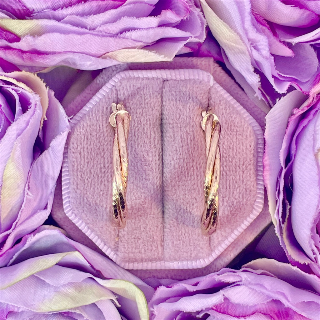 14K Yellow Gold Diamond Cut Twisted Hoops