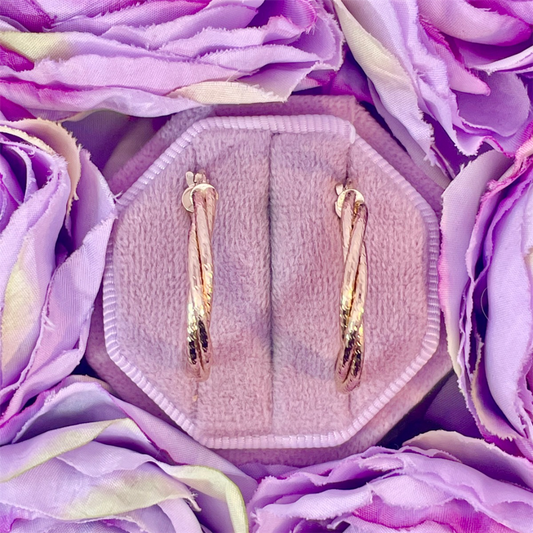 14K Yellow Gold Diamond Cut Twisted Hoops