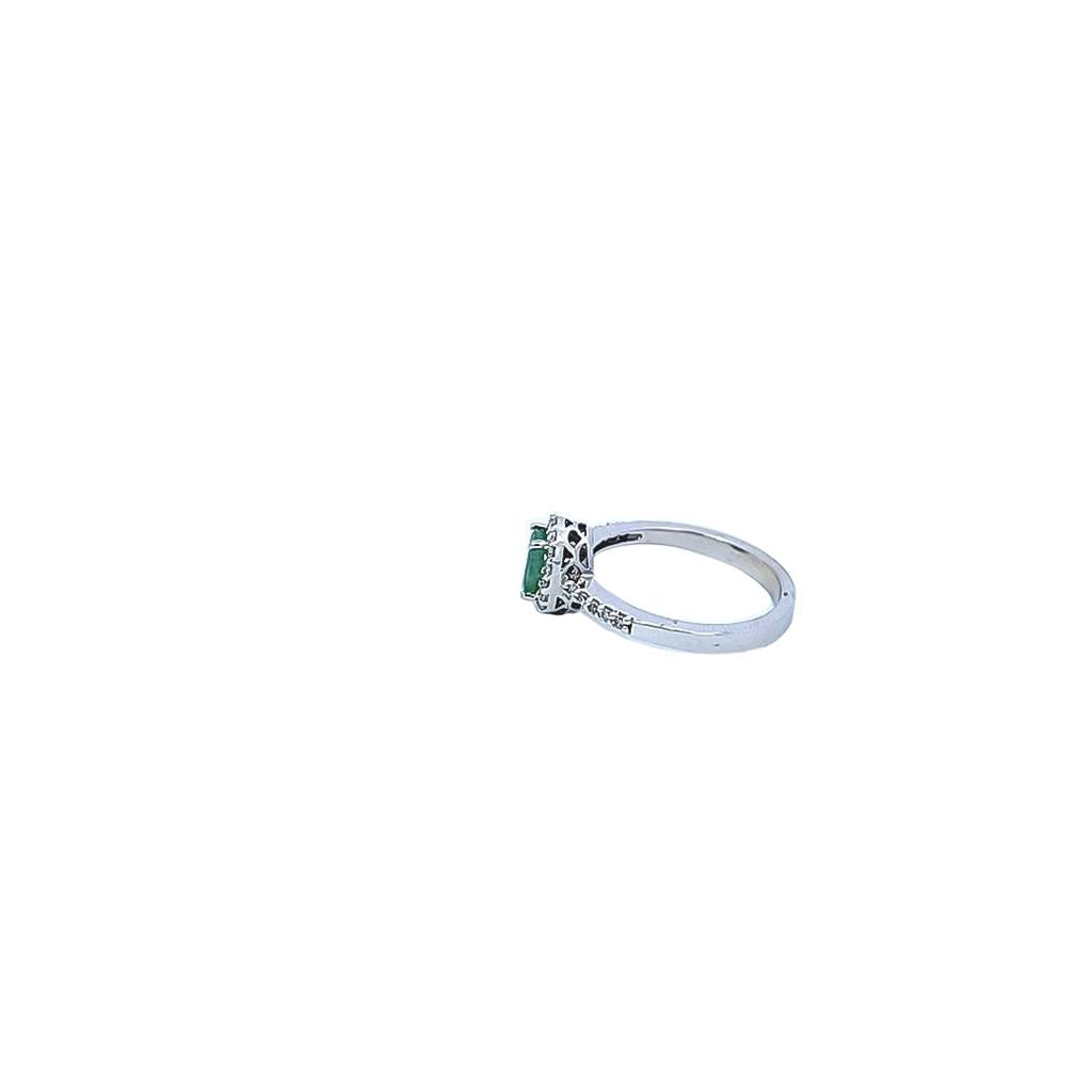 White Gold Emerald and Diamond Halo Ring