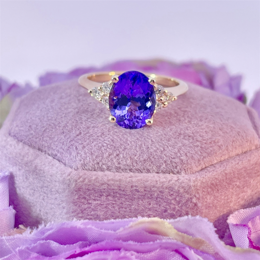 14K Yellow Gold Tanzanite Ring with Diamond Accents