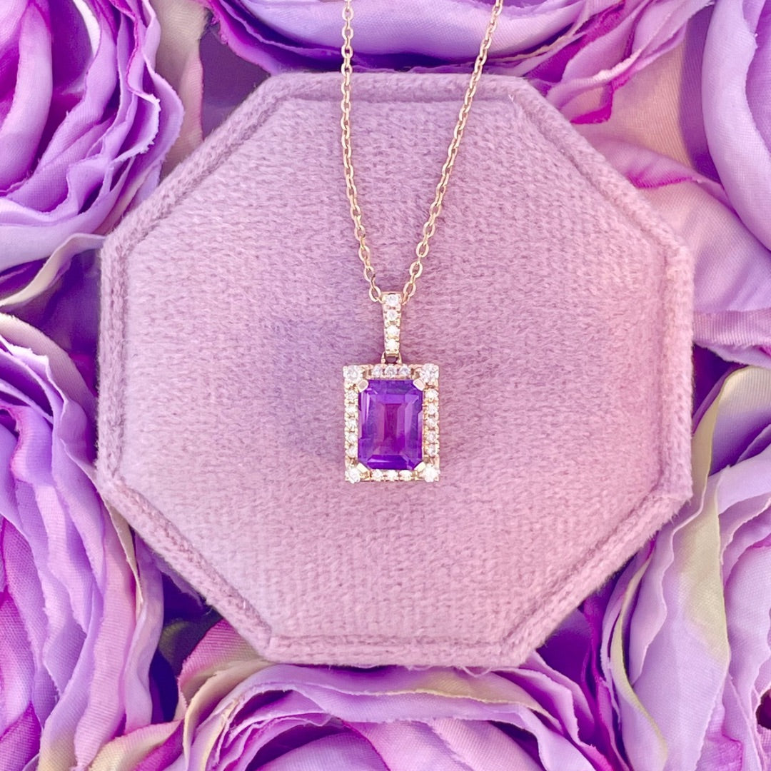 Yellow Gold, Amethyst and Diamond Necklace