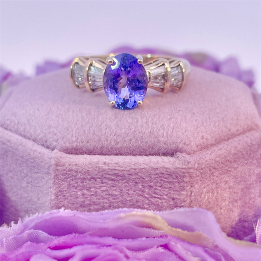 Yellow Gold, Tanzanite and Diamond Ring