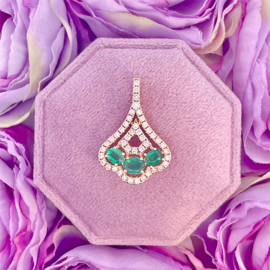 14K Yellow Gold Emerald and Diamond Necklace
