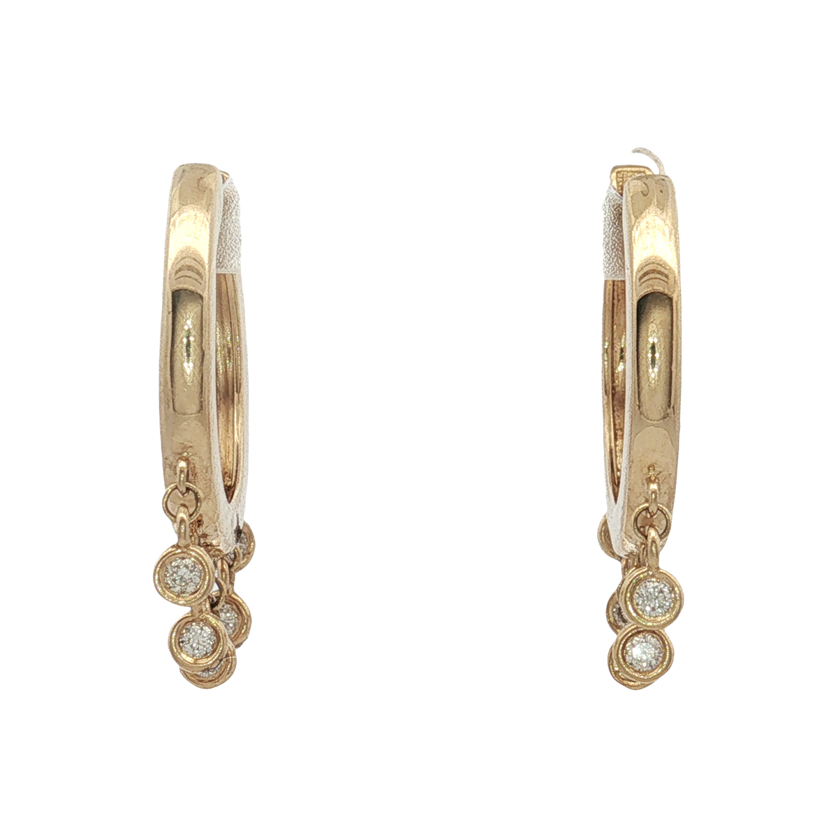 14K Yellow Gold Diamond Dangle Hoops