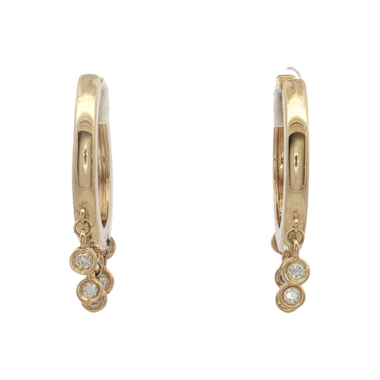 14K Yellow Gold Diamond Dangle Hoops
