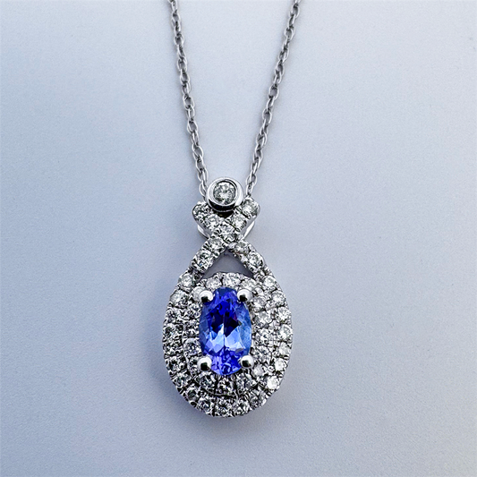 14K White Gold Tanzanite and Diamond Pendant
