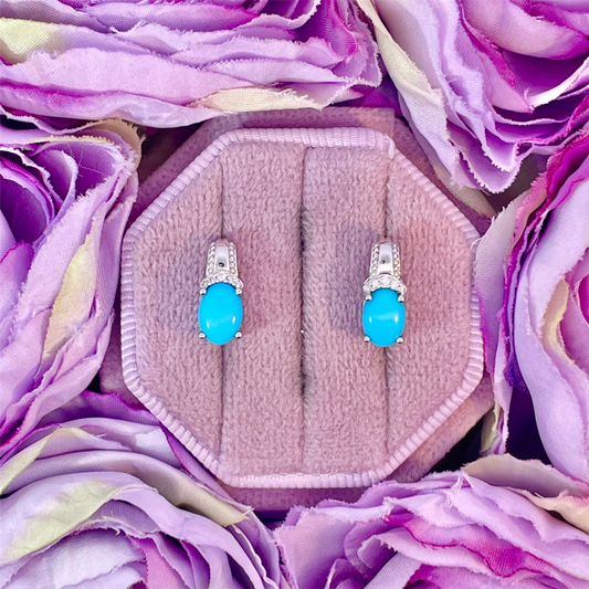 14K White Gold Turquoise and Diamond Earrings