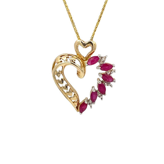 Estate 10K Yellow Ruby and Diamond heart pendant