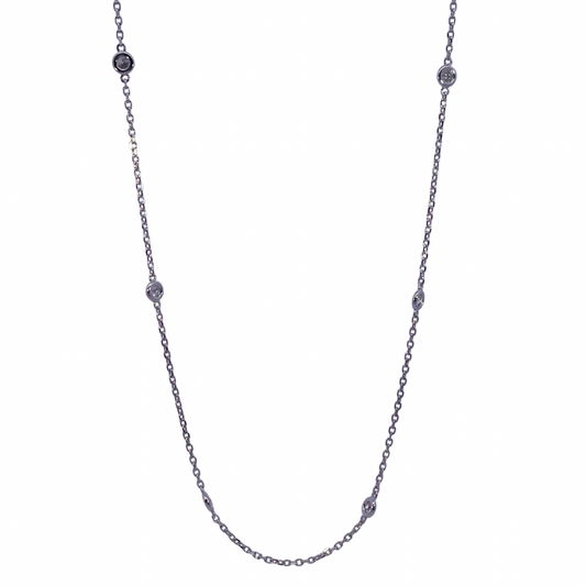 14K White Gold Diamond Station Necklace