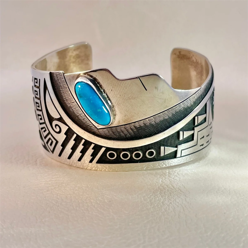 Estate- Sterling Silver Turquoise Native Cuff