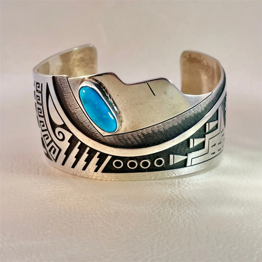 Estate- Sterling Silver Turquoise Native Cuff
