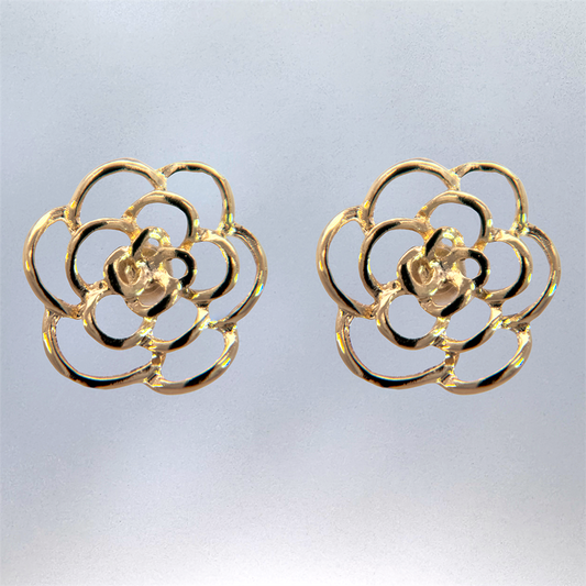 18K Yellow Gold Filled Open Bloomed Flower Post Earrings