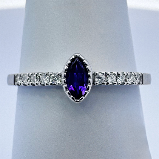 14K White Gold Amethyst and Diamond Ring