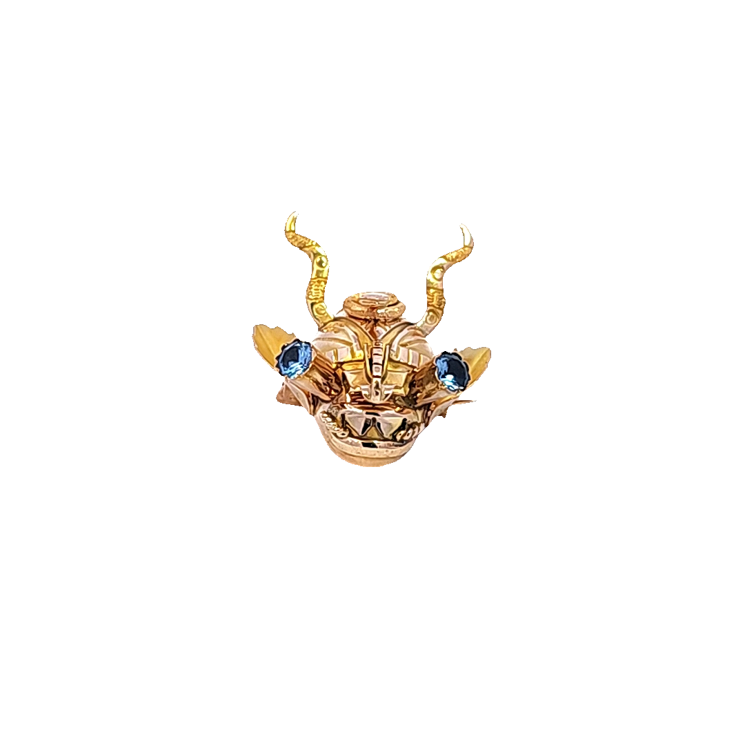 Aquamarine and Gold Bolivian Diablada pin