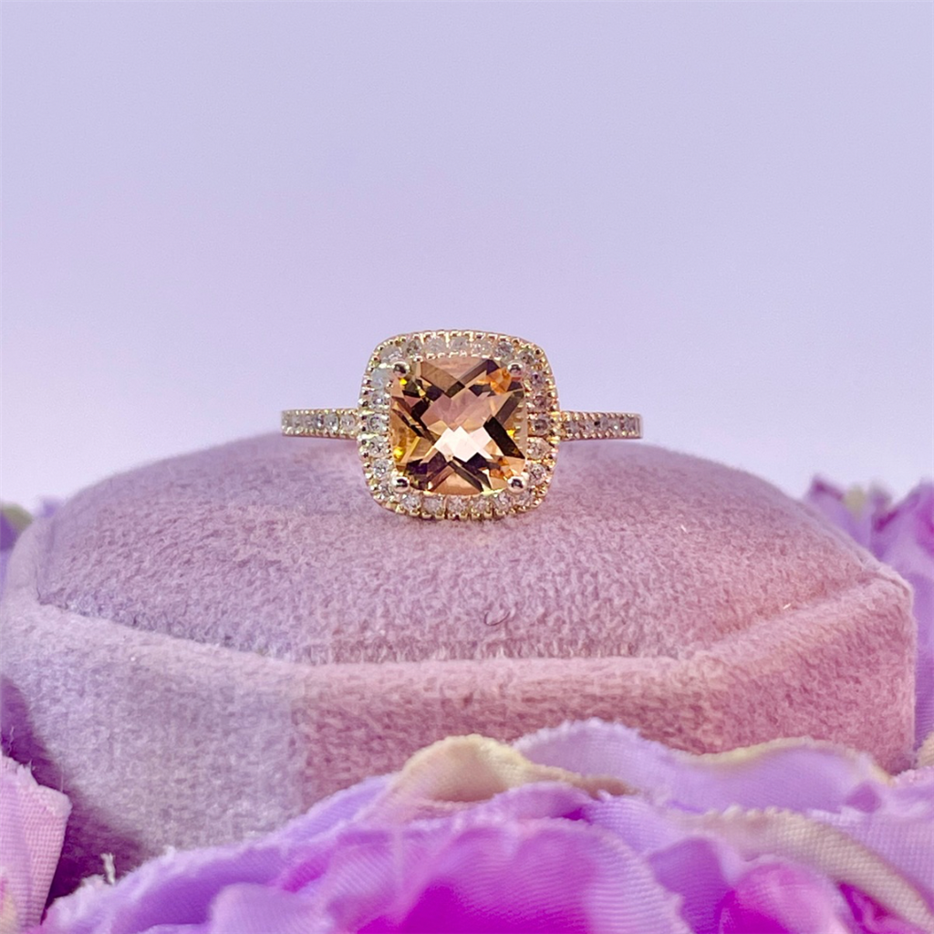 14K Yellow Gold Citrine and Diamond Ring