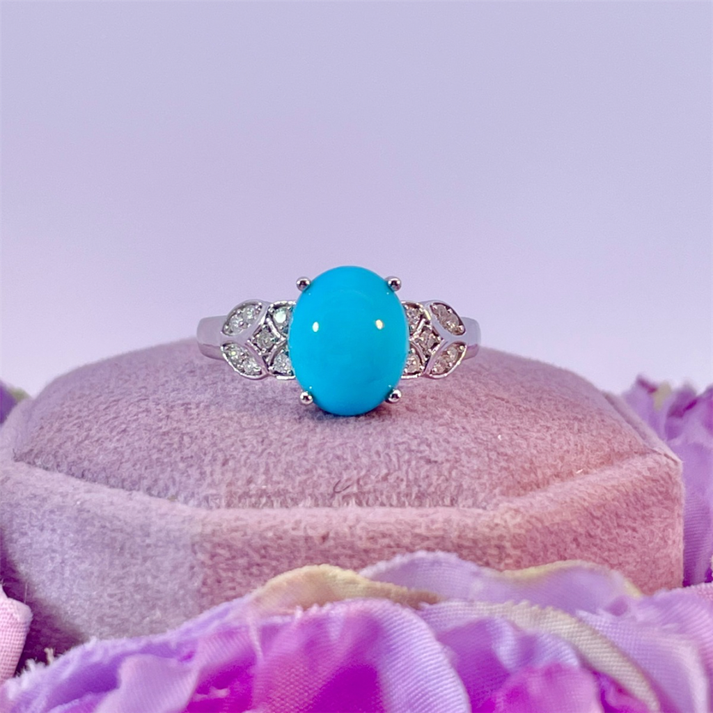 14K White Gold Turquoise and Diamond Ring
