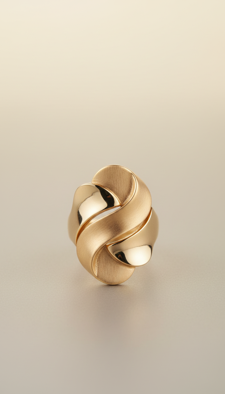Brushed gold sculptural statement ring
