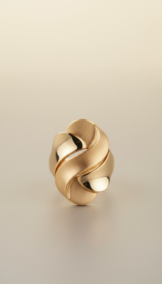 Brushed gold sculptural statement ring