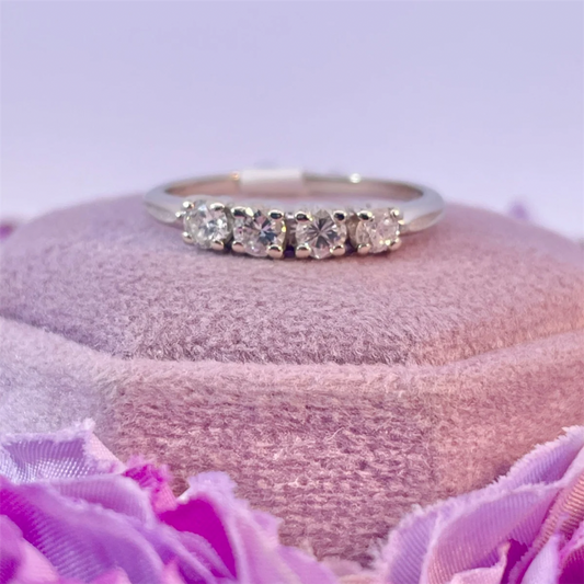 Estate- 14K White Gold Natural Diamond 4 stone Band