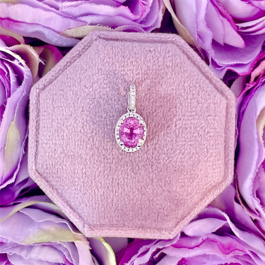 14K White Gold, Pink Sapphire and Diamond Pendant
