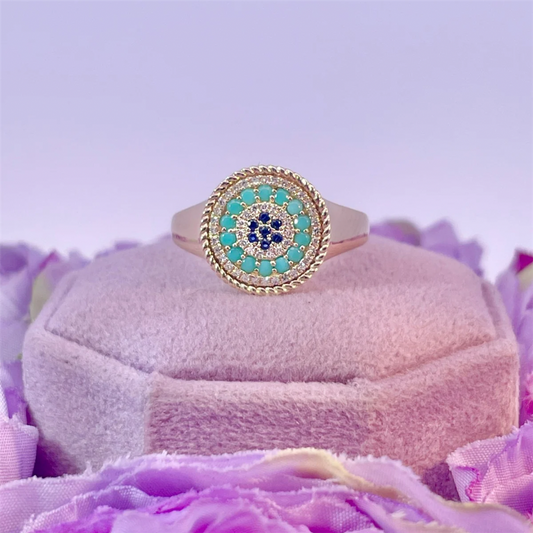14K Yellow Gold Sapphire, Turquoise and Diamond Ring
