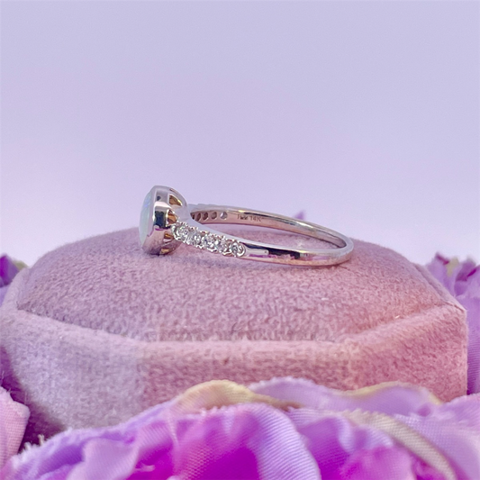 14K White Gold Opal and Diamond Ring