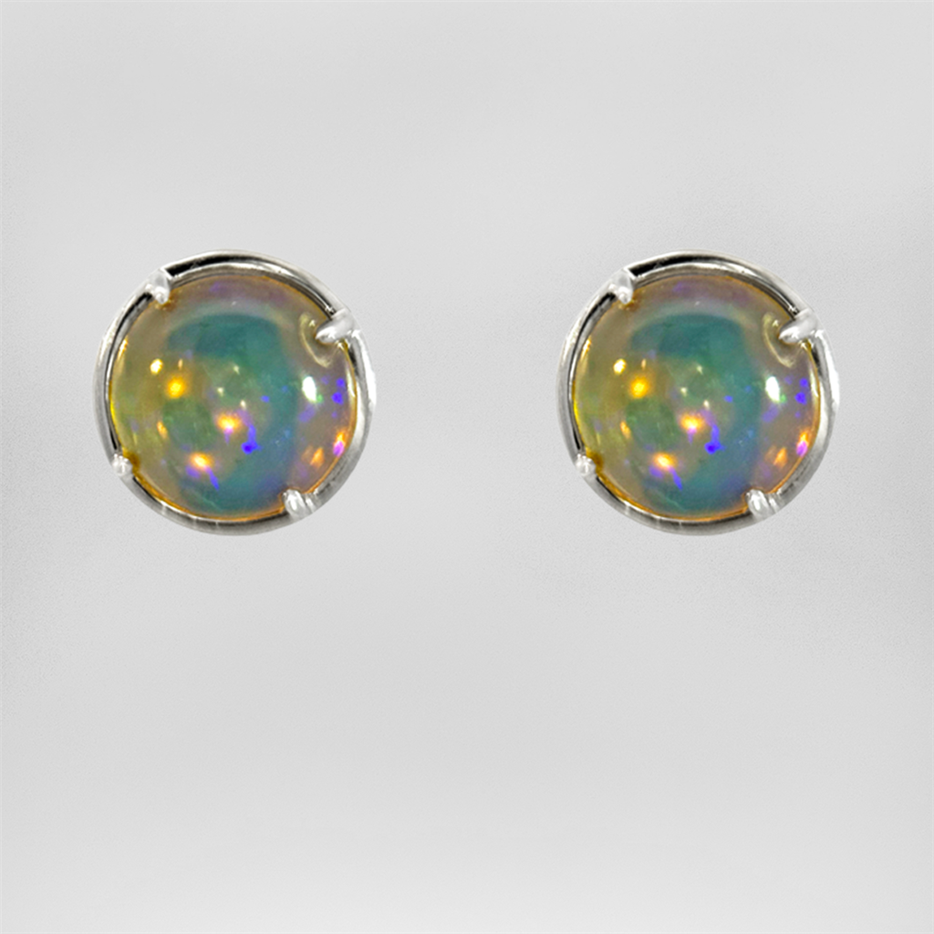 14K White Gold Opal Stud Earrrings