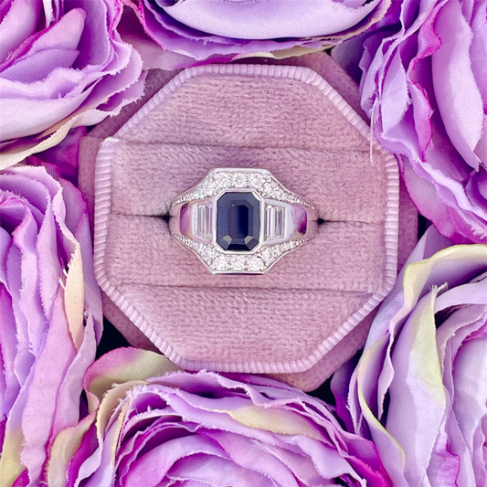 18K White Gold Blue Sapphire and Diamond Ring