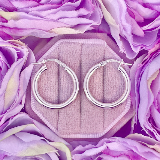 Sterling Silver Tube Hoop Earrings 15mm