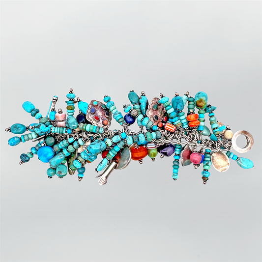 Estate- Navajo Sterling Silver Turqouise Bead Bracelet