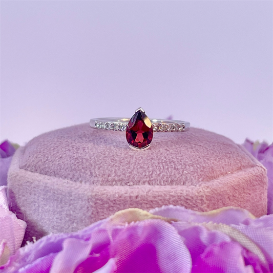 14K White Gold Garnet and Diamond Ring