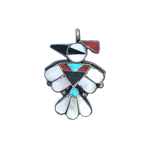 Mother of Pearl, Onyx, Turquoise and Coral Pendant (Chain sold separately)