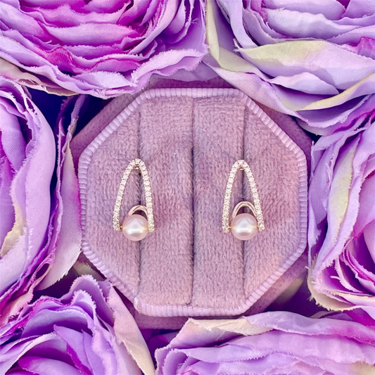 14K Yellow Gold Pearl and Diamond Earrings