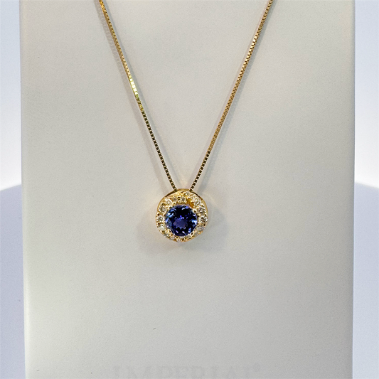 10K Yellow Gold Tanzanite and Diamond Pendant