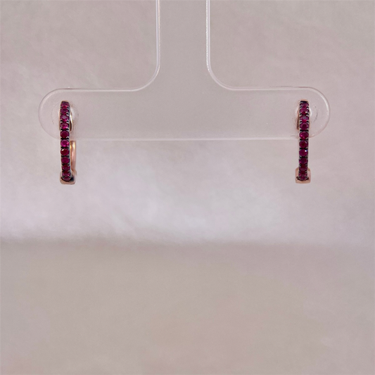 14K Rose Gold Ruby Hoop Earrings