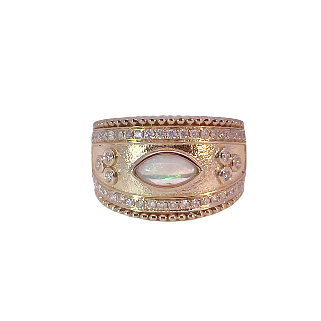 Yellow Gold, Opal and Diamond Ring