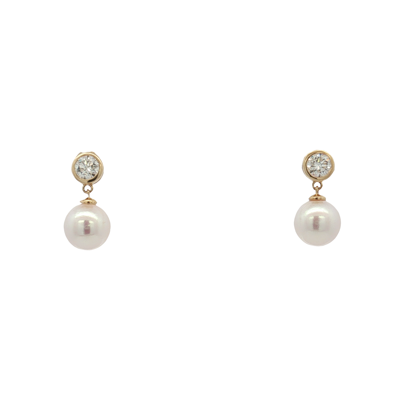14K Yellow Akoya Pearl and Lab Grown Diamond Earrings
