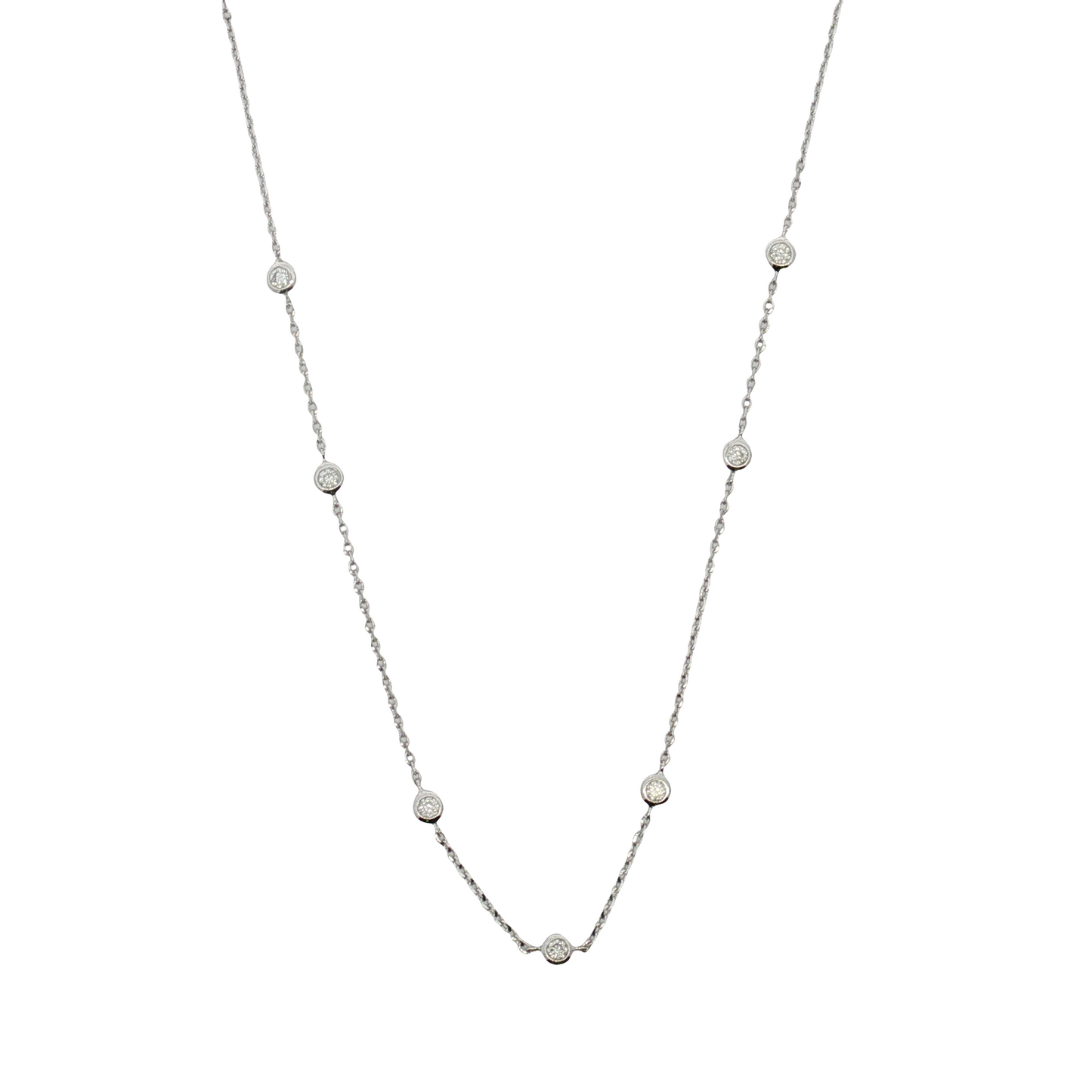 14K White Gold Diamond Station Necklace