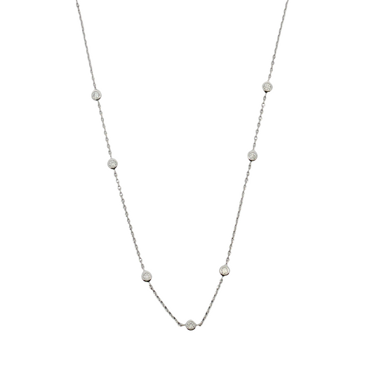 14K White Gold Diamond Station Necklace