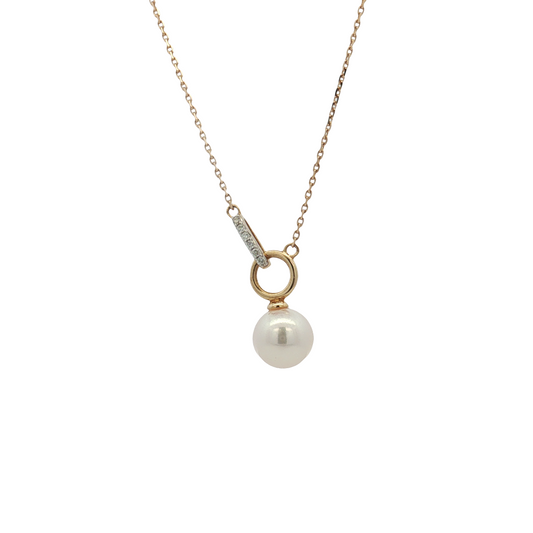 14K Yellow Gold Akoya Pearl and Diamond Pendant