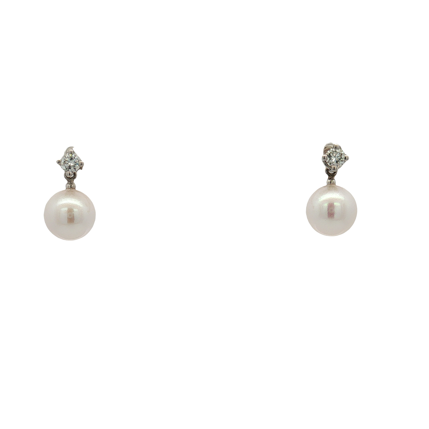 14K White Gold Akoya Pearl and Diamond Earrings